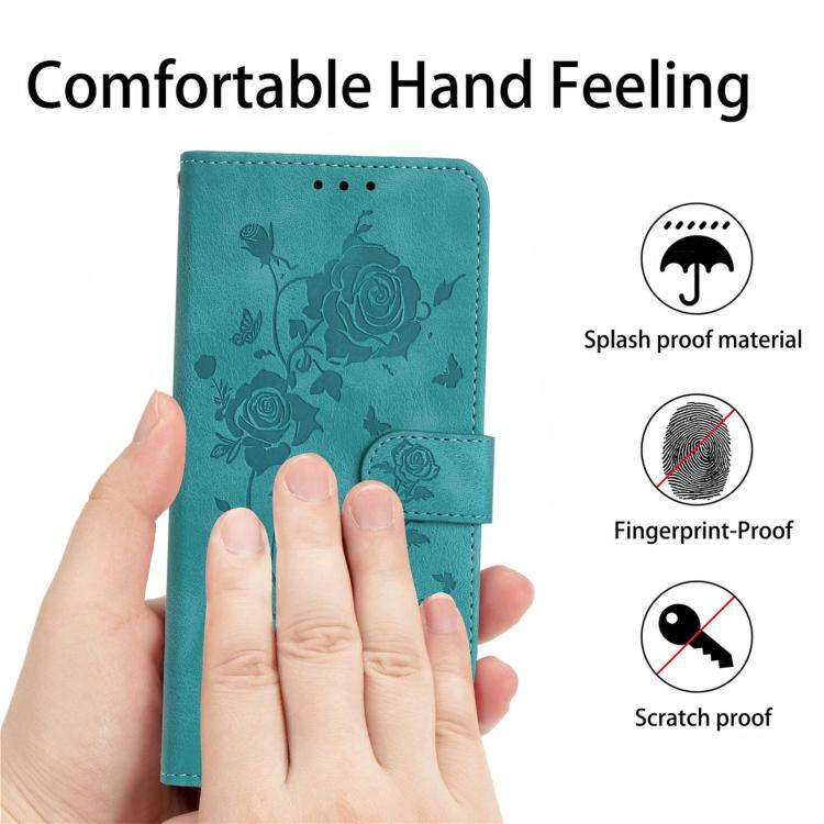 Funda de cuero con estampado floral en relieve para Samsung Galaxy S24+ 5G (verde)