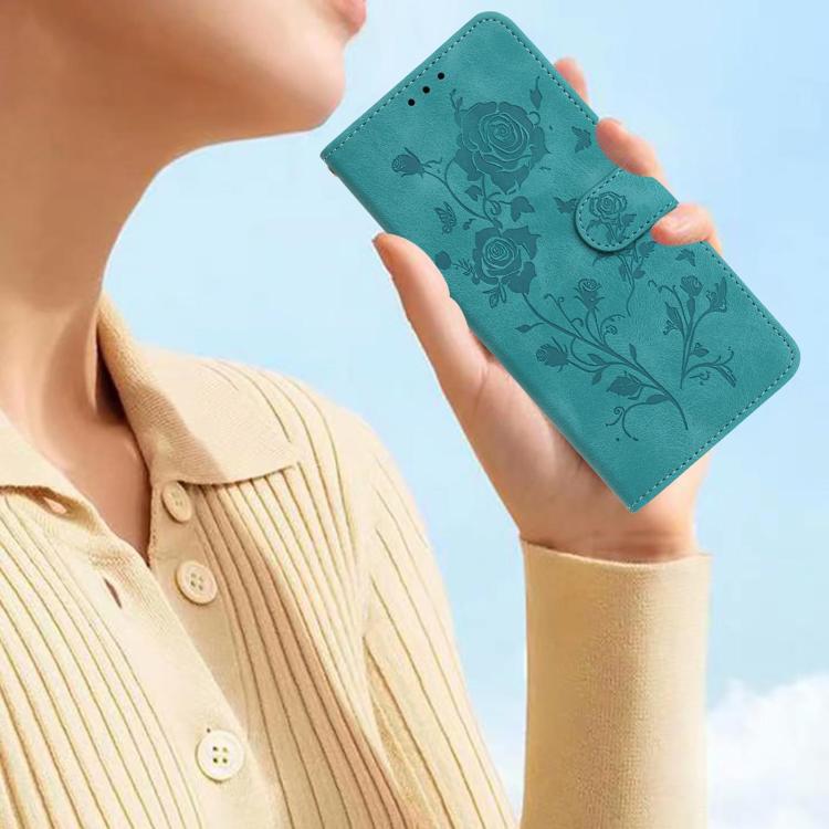 Funda de cuero con estampado floral en relieve para Samsung Galaxy S24+ 5G (verde)