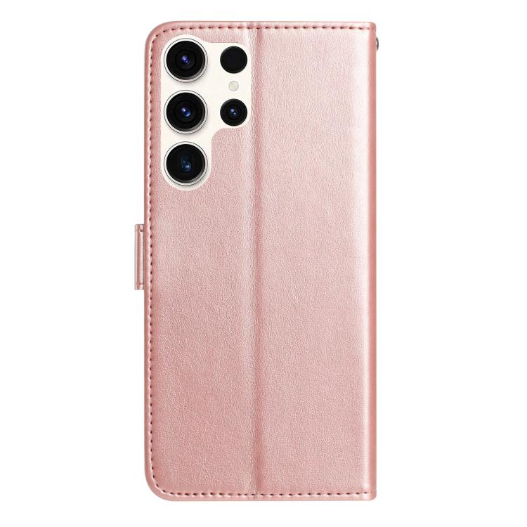 Funda de cuero con estampado floral en relieve para Samsung Galaxy S24 Ultra 5G (oro rosa)