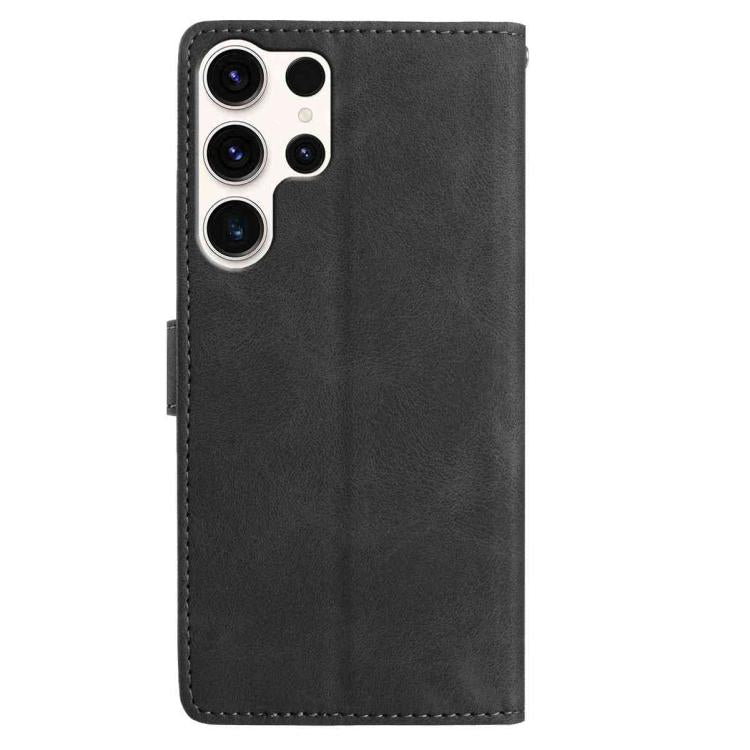 Funda de cuero con estampado floral en relieve para Samsung Galaxy S24 Ultra 5G (negra)
