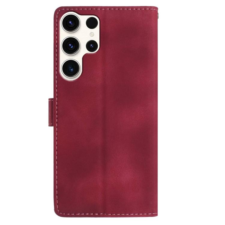 Funda de cuero con estampado floral en relieve para Samsung Galaxy S24 Ultra 5G (roja)