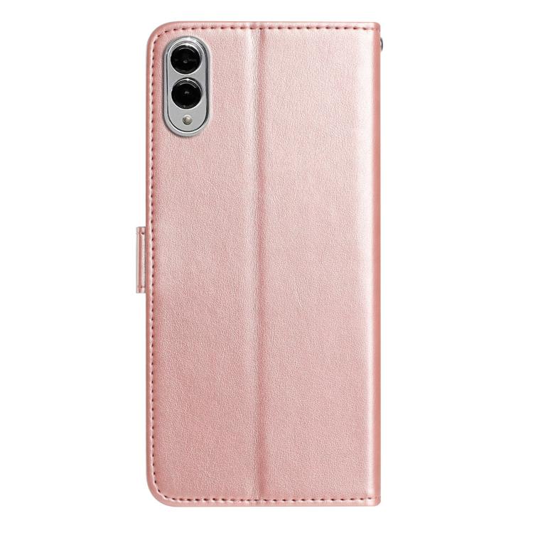 Funda de cuero con estampado floral en relieve para Samsung Galaxy S25 Edge 5G (oro rosa)