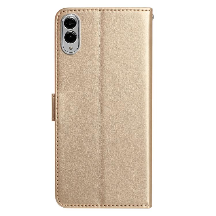 Funda de cuero con estampado floral en relieve para Samsung Galaxy S25 Edge 5G (dorada)