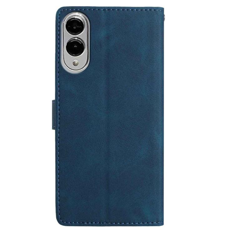 Funda de cuero con estampado floral en relieve para Samsung Galaxy S25 Edge 5G (azul oscuro)