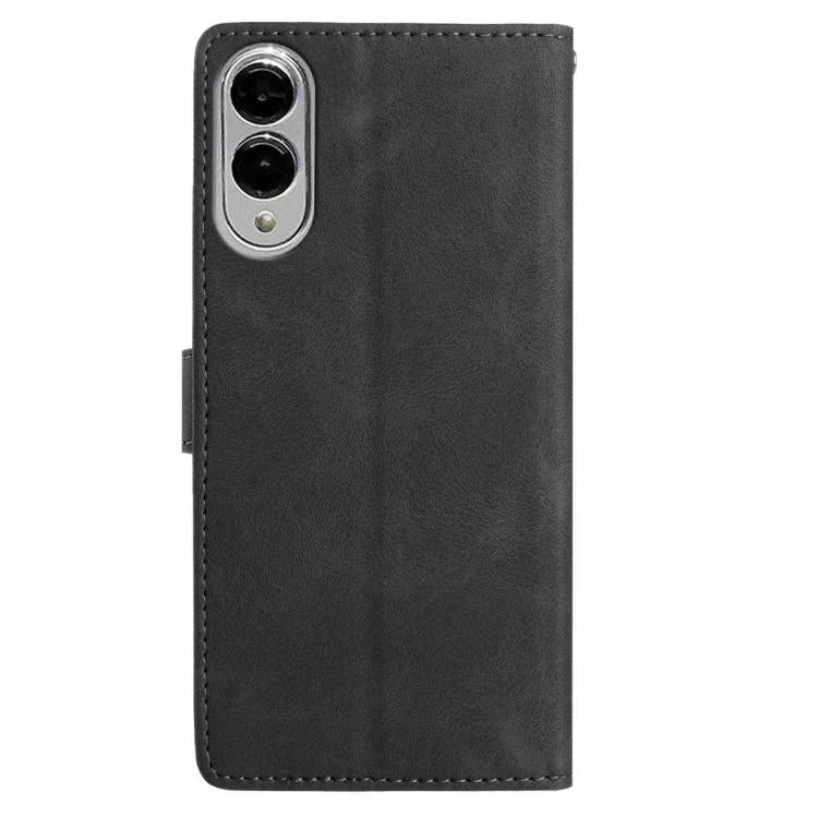 Funda de cuero con estampado floral en relieve para Samsung Galaxy S25 Edge 5G (negra)