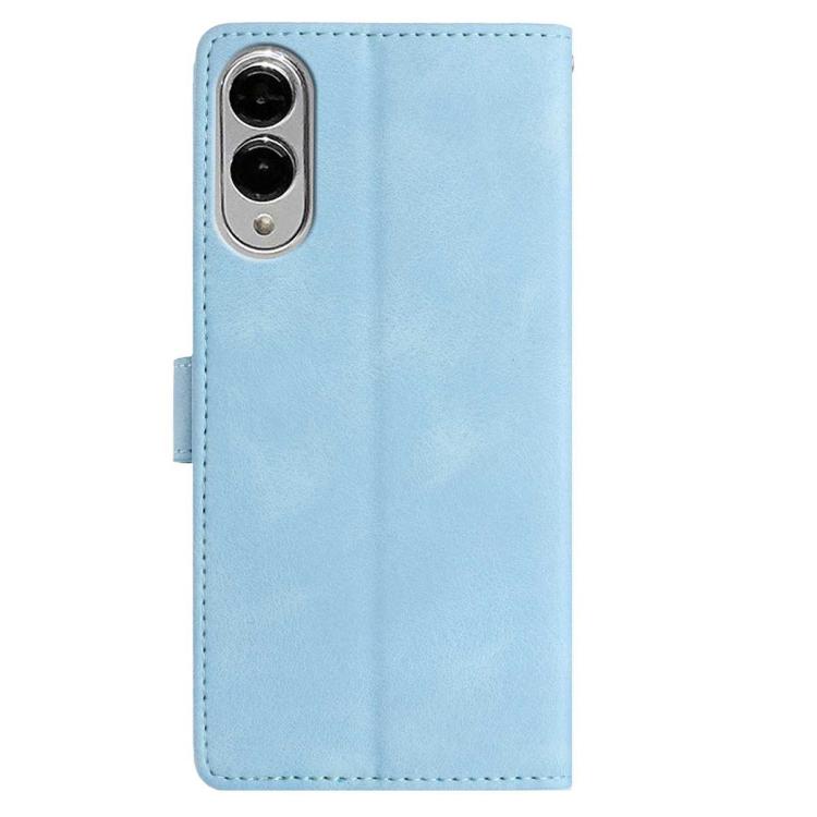 Funda de cuero con estampado floral en relieve para Samsung Galaxy S25 Edge 5G (azul cielo)