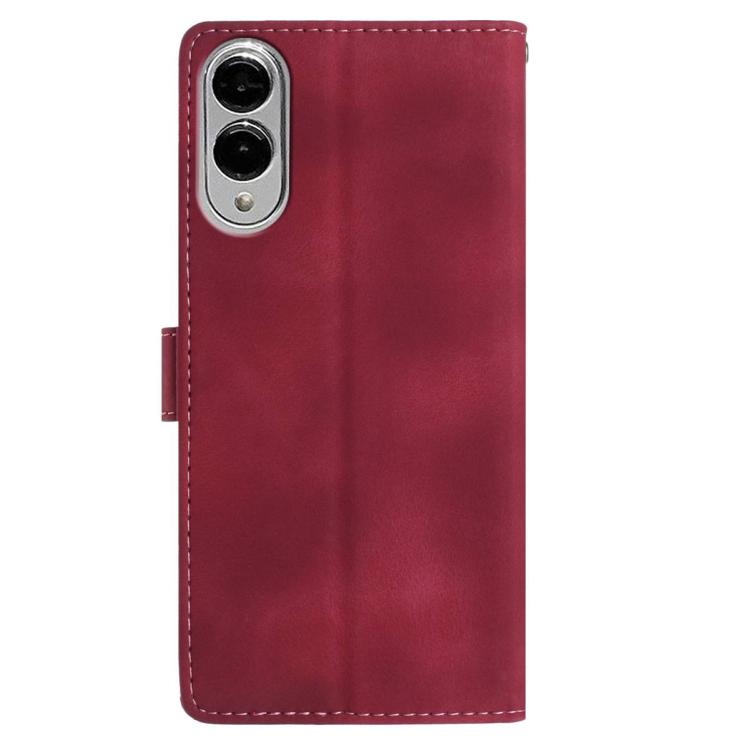 Funda de cuero con estampado floral en relieve para Samsung Galaxy S25 Edge 5G (roja)