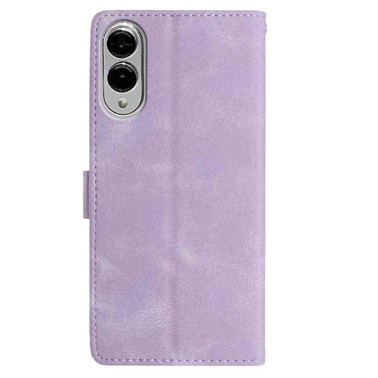 Funda de cuero con estampado floral en relieve para Samsung Galaxy S25 Edge 5G (morado claro)