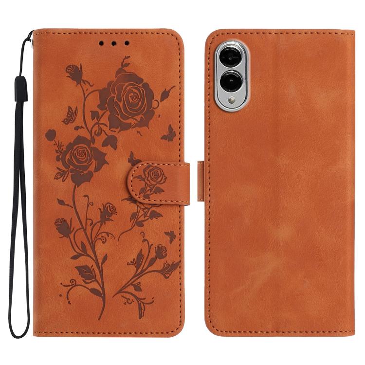 Funda de cuero con estampado de rosas en relieve para Samsung Galaxy S25 Edge 5G (marrón)