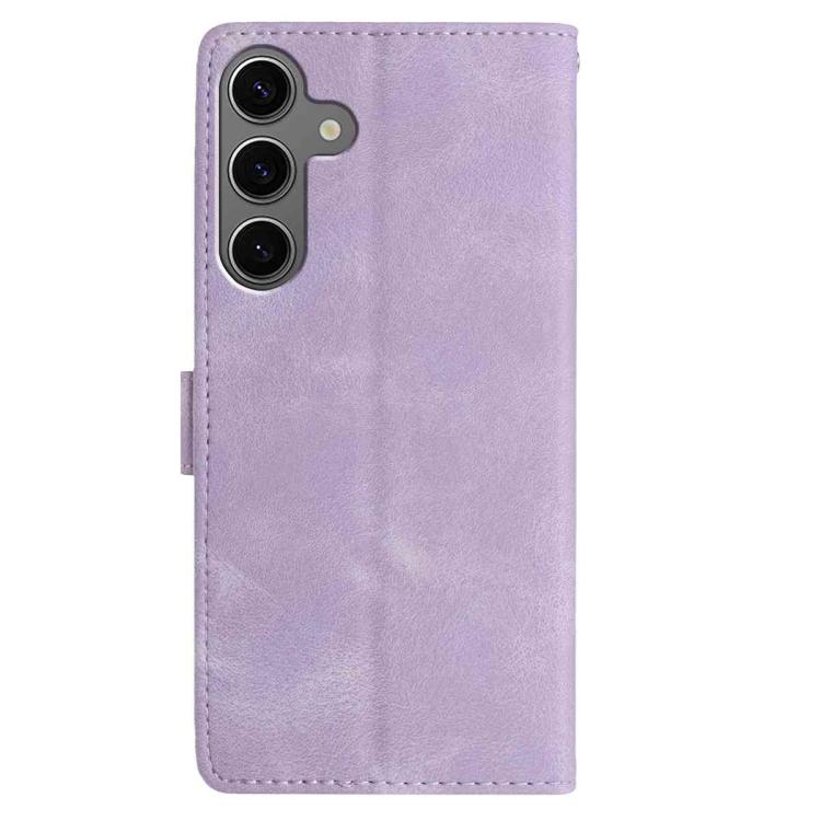 Funda de cuero con estampado de rosas en relieve para Samsung Galaxy S25+ 5G (morado claro)