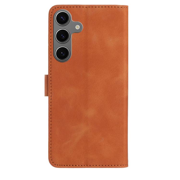 Funda de cuero con estampado de rosas en relieve para Samsung Galaxy S25+ 5G (marrón)