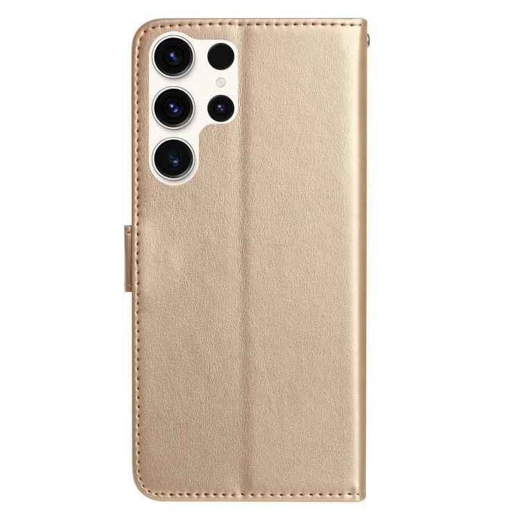 Funda de cuero con estampado de rosas en relieve para Samsung Galaxy S25 Ultra 5G (dorada)