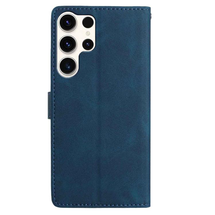 Funda de cuero con estampado floral en relieve para Samsung Galaxy S25 Ultra 5G (azul oscuro)