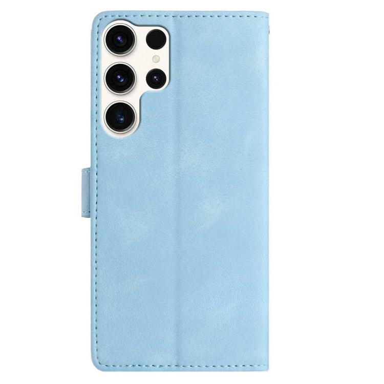 Funda de cuero con estampado floral en relieve para Samsung Galaxy S25 Ultra 5G (azul cielo)