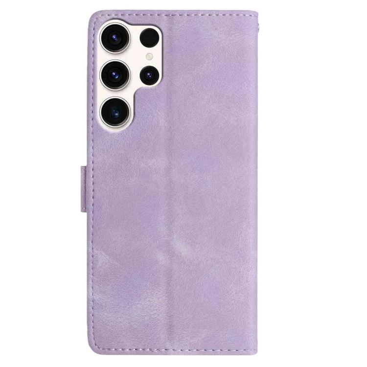 Funda de cuero con estampado de rosas en relieve para Samsung Galaxy S25 Ultra 5G (morado claro)