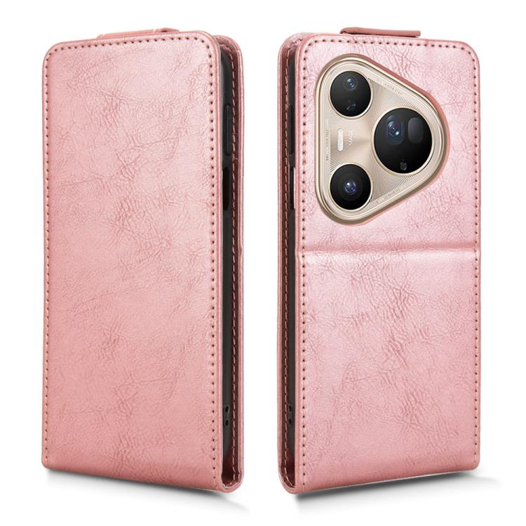 Funda magnética de cuero con tapa vertical y hebilla para Huawei Pura 80 Pro 5G (oro rosa)