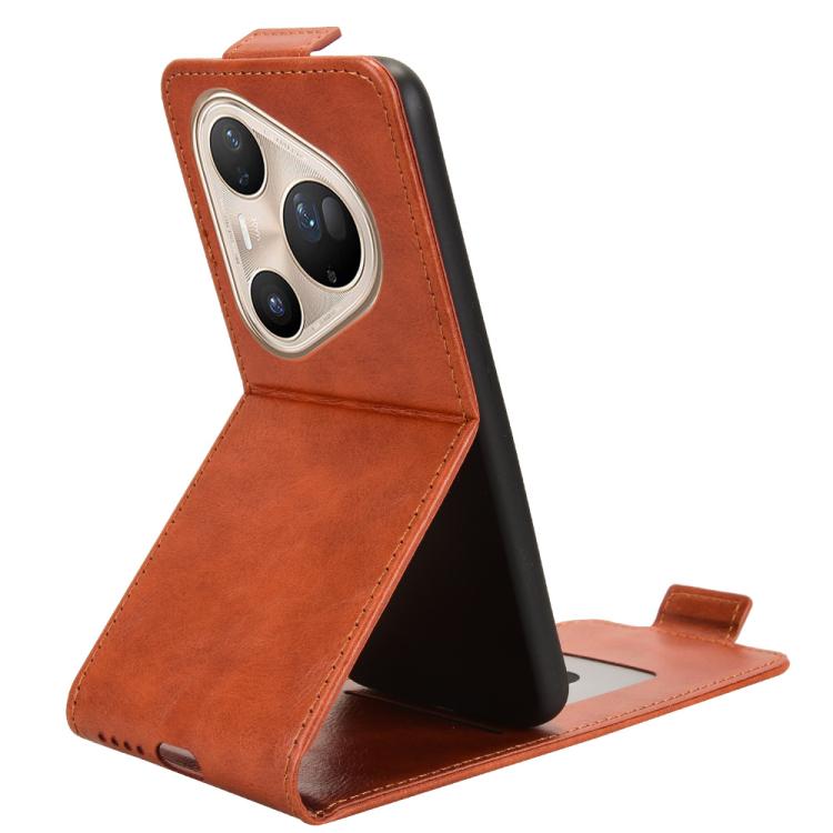 Funda magnética de cuero con tapa vertical y hebilla para Huawei Pura 80 Pro 5G (marrón)
