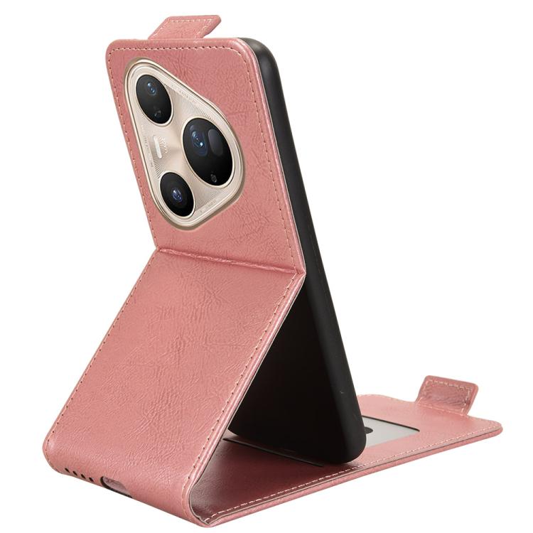 Funda magnética de cuero con tapa vertical y hebilla para Huawei Pura 80 Ultra 5G (oro rosa)