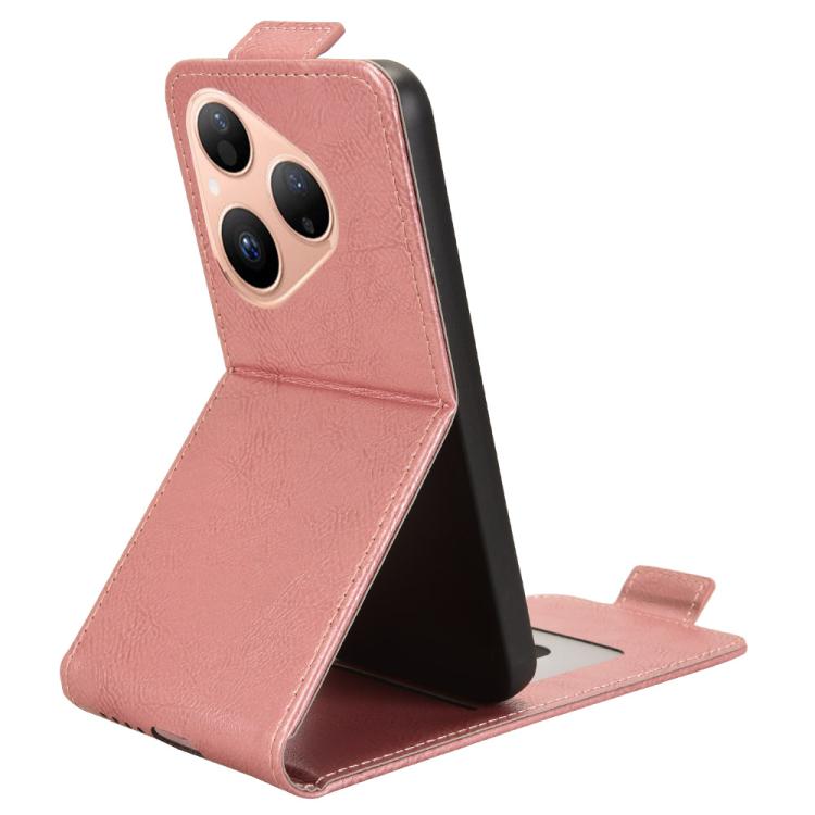 Funda magnética de cuero con tapa vertical y hebilla para Huawei Pura 80 5G (oro rosa)