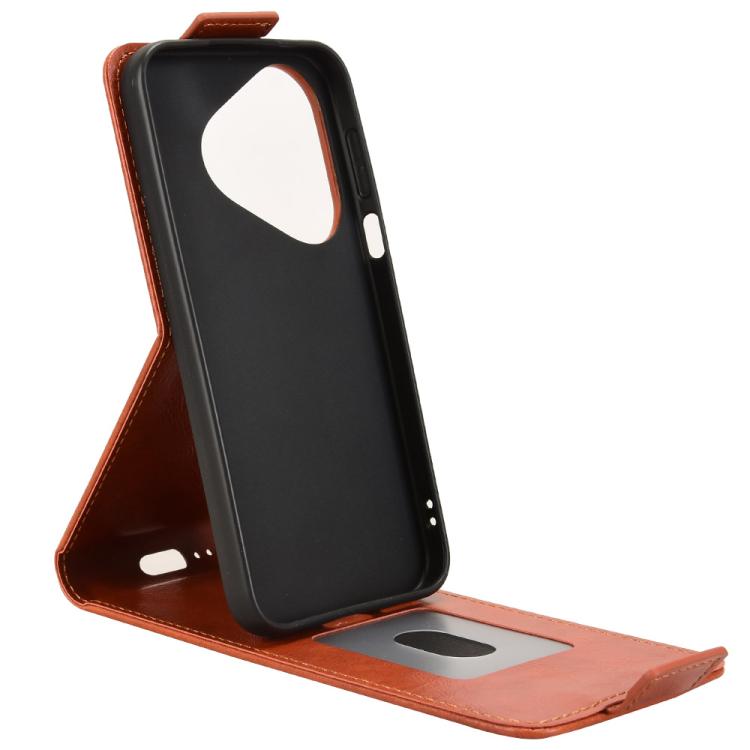 Funda magnética de cuero con tapa vertical y hebilla para Huawei Pura 80 5G (marrón)