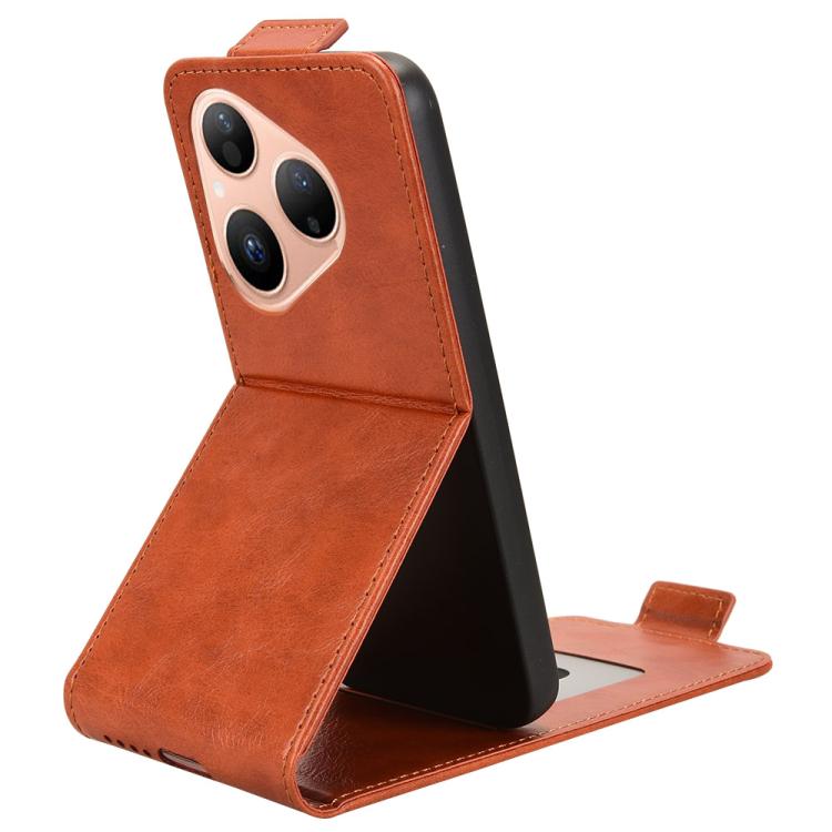 Funda magnética de cuero con tapa vertical y hebilla para Huawei Pura 80 5G (marrón)