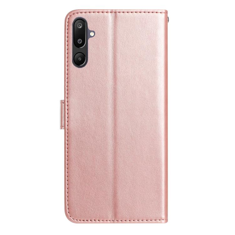 Funda de cuero con estampado floral en relieve para Samsung Galaxy F16 (oro rosa)