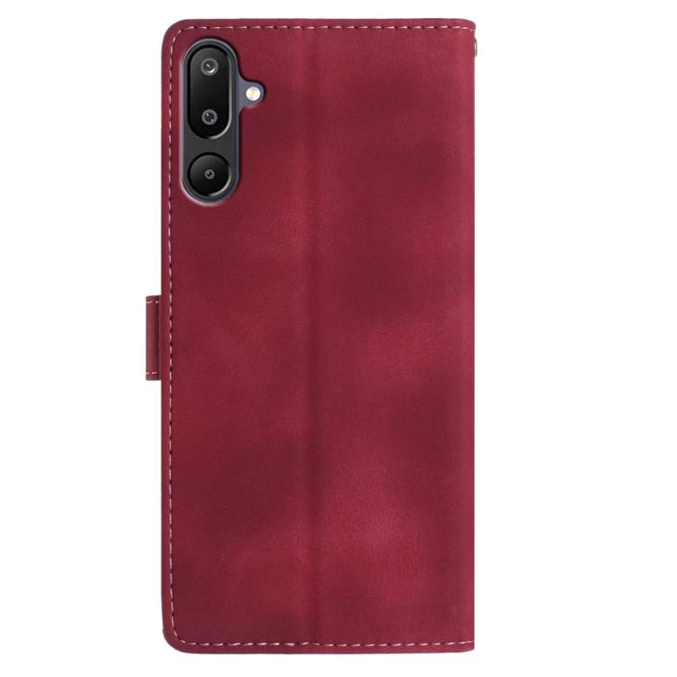 Funda de cuero con estampado floral en relieve para Samsung Galaxy F16 (roja)