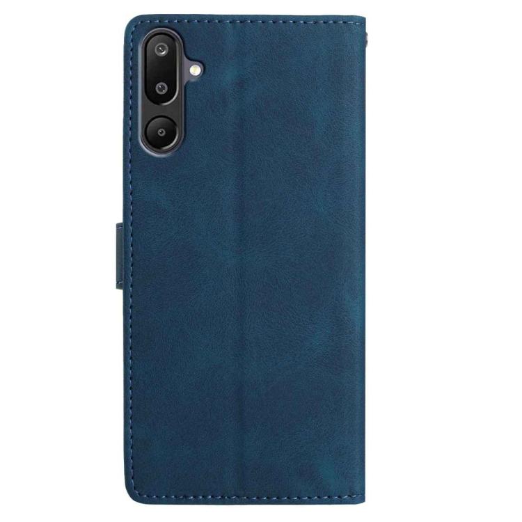Funda de cuero con estampado floral en relieve para Samsung Galaxy F16 (azul oscuro)