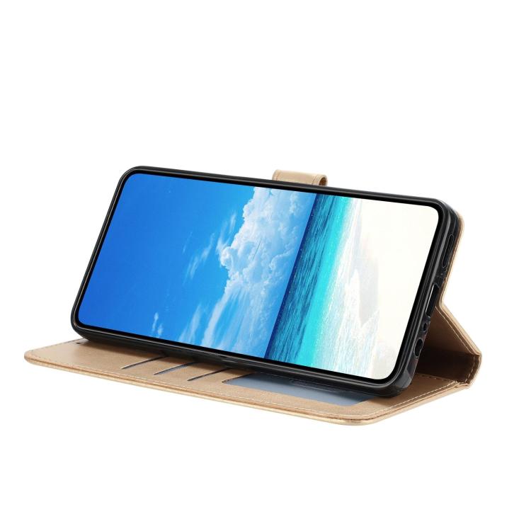 Funda de cuero con estampado de rosas en relieve para Samsung Galaxy F16 (dorada)