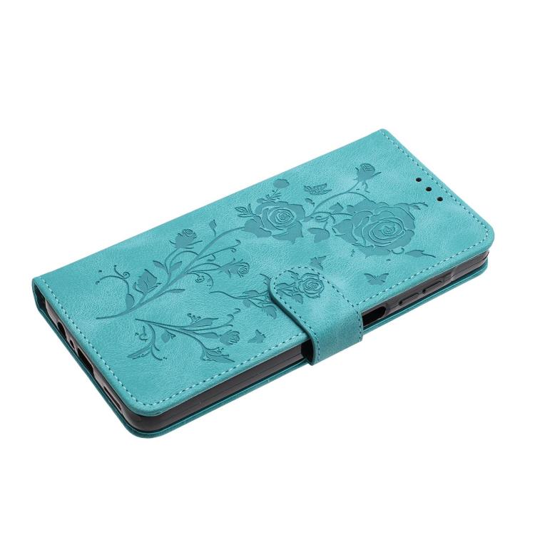 Funda de cuero con estampado de rosas en relieve para Samsung Galaxy M23 (verde)