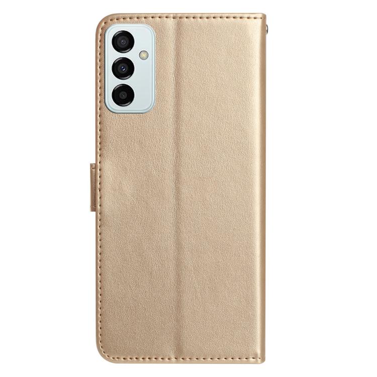 Funda de cuero con estampado de rosas en relieve para Samsung Galaxy M23 (dorada)