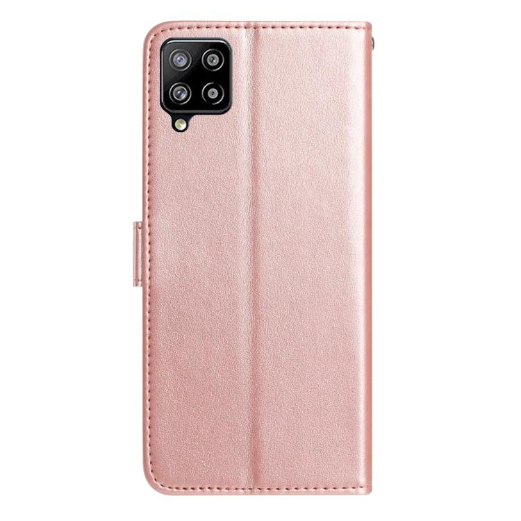 Funda de piel con estampado floral en relieve para Samsung Galaxy M32 (oro rosa)