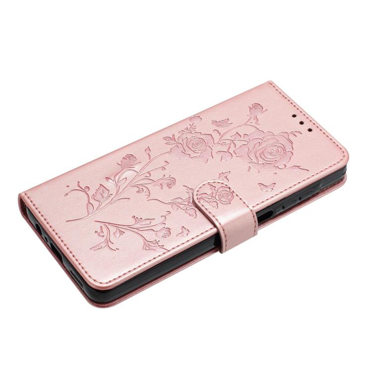 Funda de piel con estampado floral en relieve para Samsung Galaxy M32 (oro rosa)