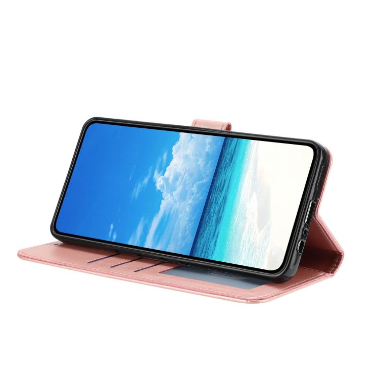 Funda de piel con estampado floral en relieve para Samsung Galaxy M32 (oro rosa)