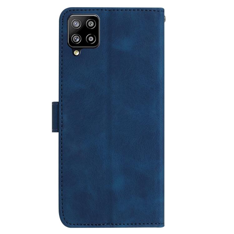 Funda de cuero con estampado floral en relieve para Samsung Galaxy M32 (azul oscuro)