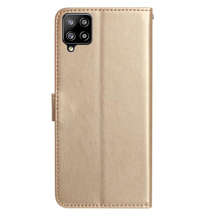 Funda de cuero con estampado de rosas en relieve para Samsung Galaxy M32 (dorada)