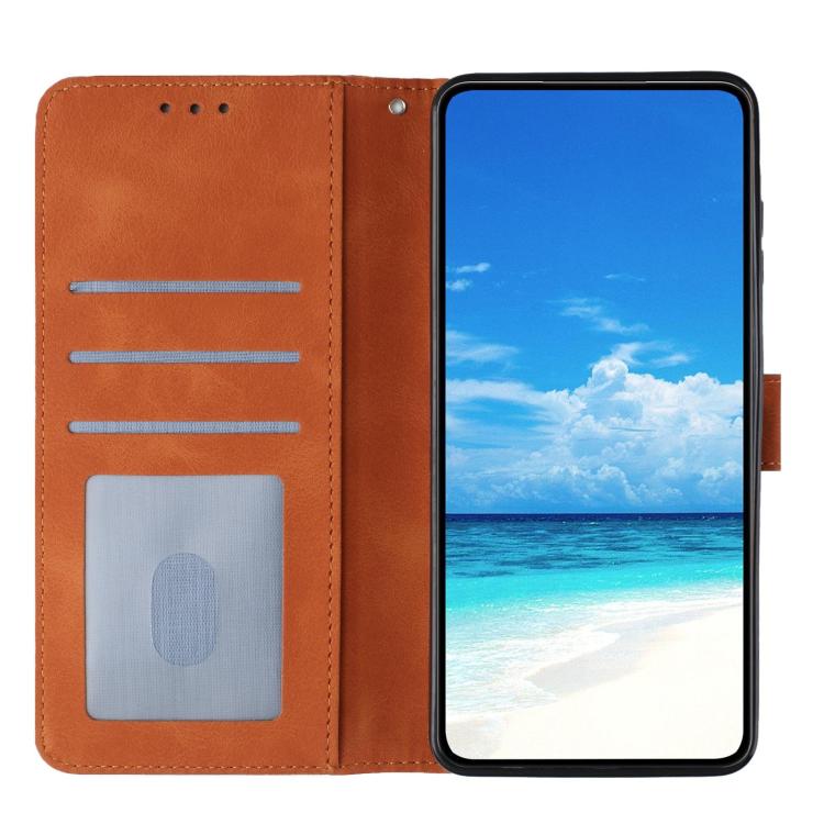 Funda de piel con estampado de rosas en relieve para Samsung Galaxy M32 (marrón)