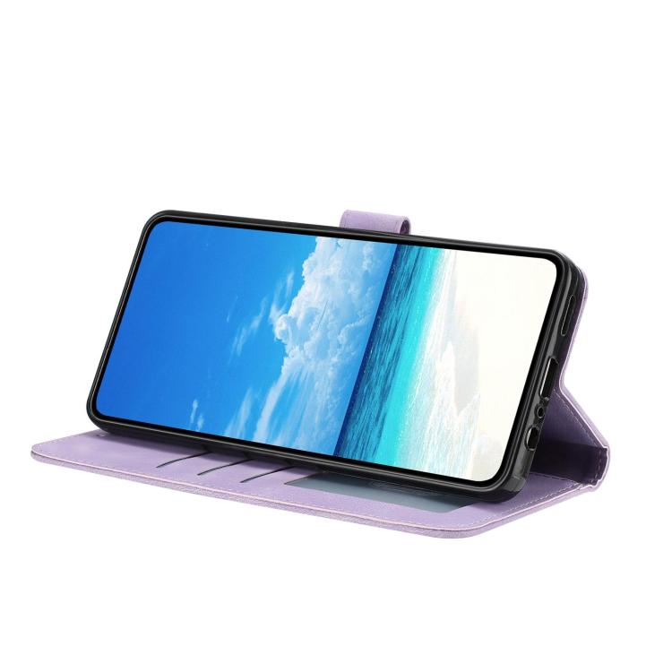 Funda de cuero con estampado de rosas en relieve para Samsung Galaxy M32 (morado claro)