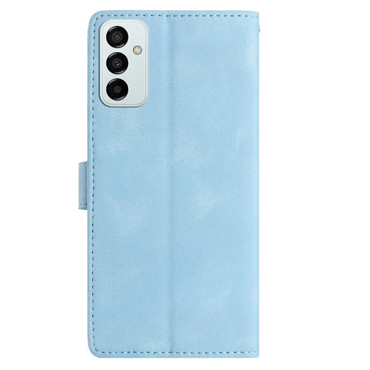 Funda de piel con estampado floral en relieve para Samsung Galaxy M52 (azul cielo)