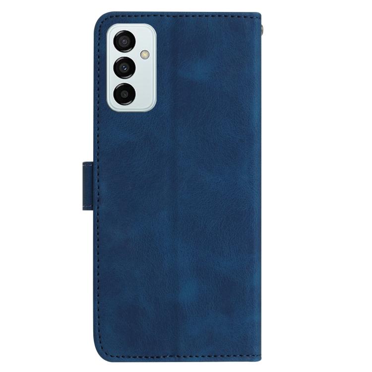 Funda de cuero con estampado floral en relieve para Samsung Galaxy M52 (azul oscuro)