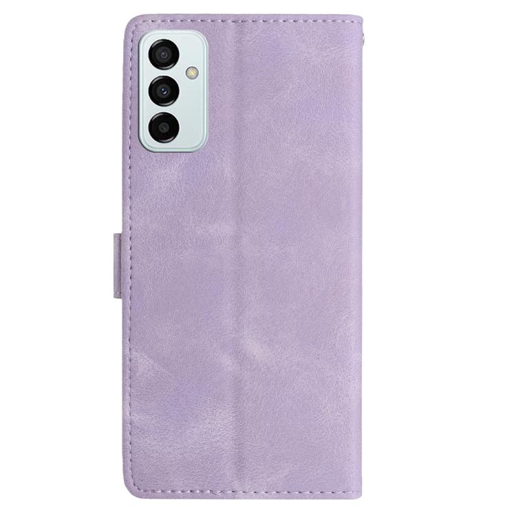 Funda de cuero con estampado de rosas en relieve para Samsung Galaxy M52 (morado claro)
