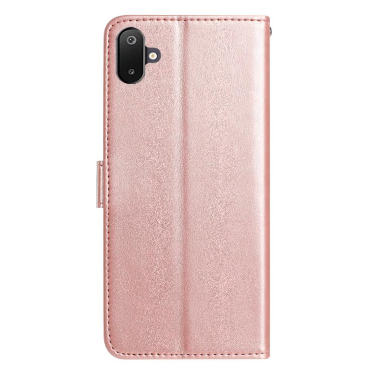 Funda de cuero con estampado floral en relieve para Samsung Galaxy F06 (oro rosa)