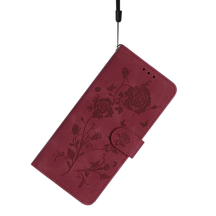 Funda de cuero con estampado de rosas en relieve para Samsung Galaxy F06 (roja)