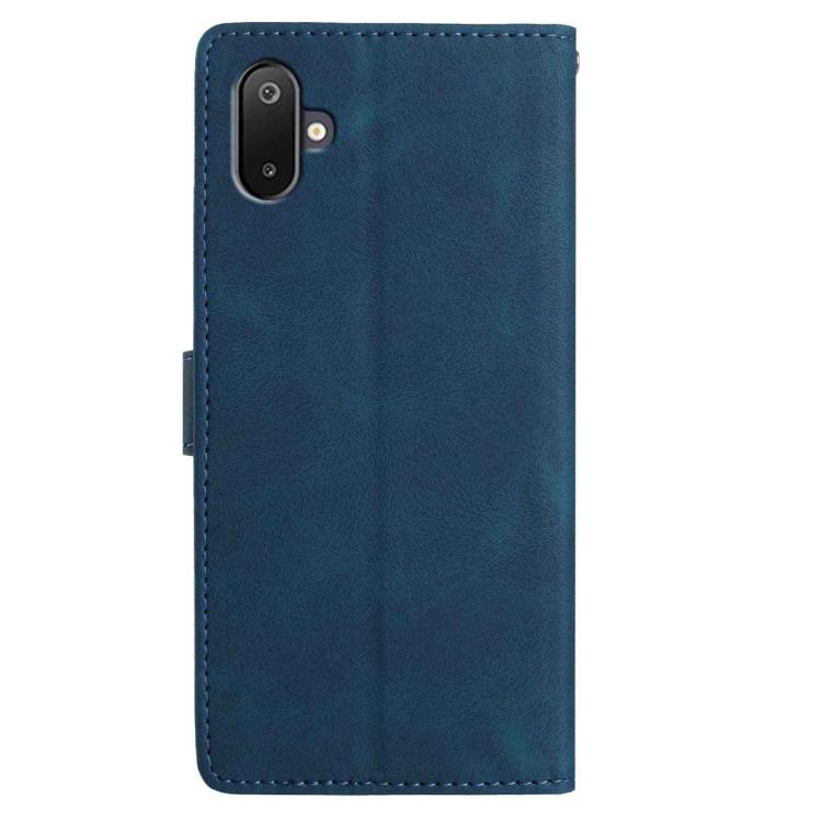 Funda de cuero con estampado de rosas en relieve para Samsung Galaxy F06 (azul oscuro)