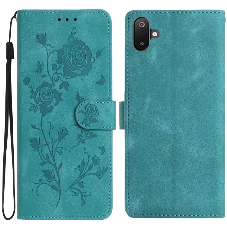 Funda de cuero con estampado de rosas en relieve para Samsung Galaxy F06 (verde)