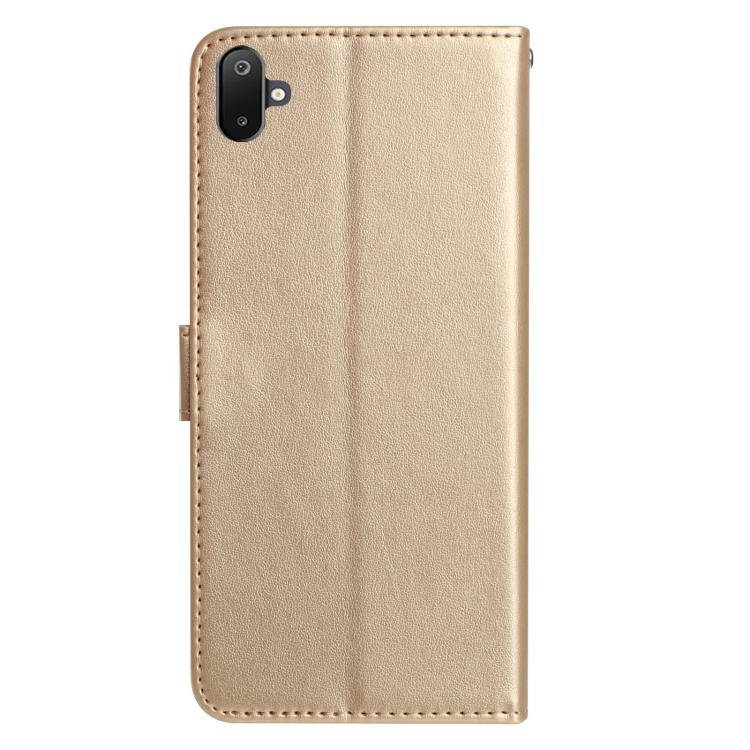 Funda de cuero con estampado de rosas en relieve para Samsung Galaxy F06 (dorada)
