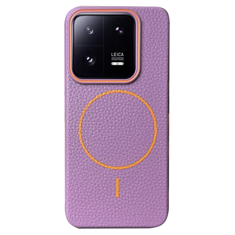 Funda de TPU con diseño de círculo fino MagSafe y textura de lichi para Xiaomi 13 Pro (morado y naranja)