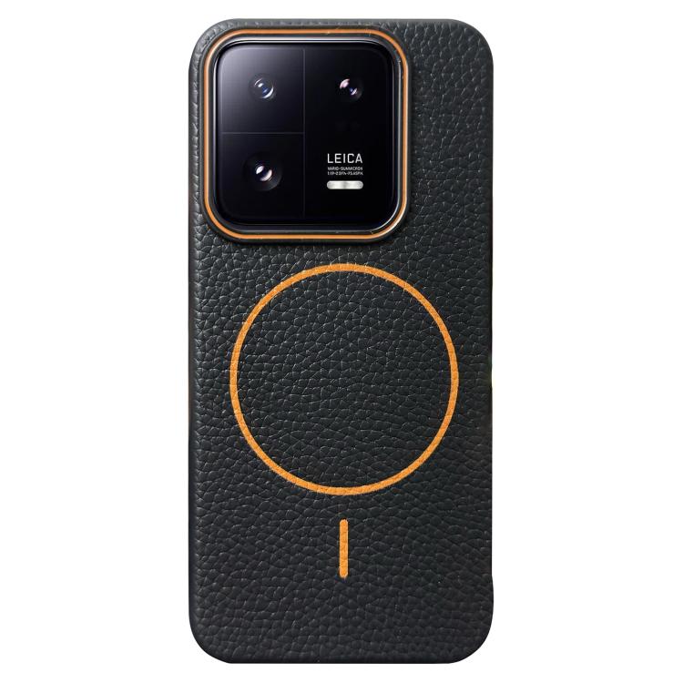 Funda de TPU con diseño de círculo fino MagSafe Litchi Grain para Xiaomi 13 Pro (negro y naranja)