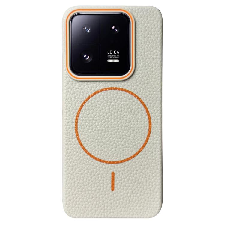 Funda de TPU con diseño de círculo fino MagSafe Litchi Grain para Xiaomi 13 Pro (blanco y naranja)