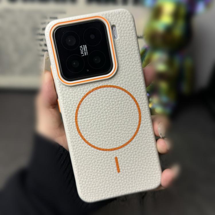 Funda de TPU con diseño de círculo fino MagSafe Litchi Grain para Xiaomi 13 Pro (blanco y naranja)